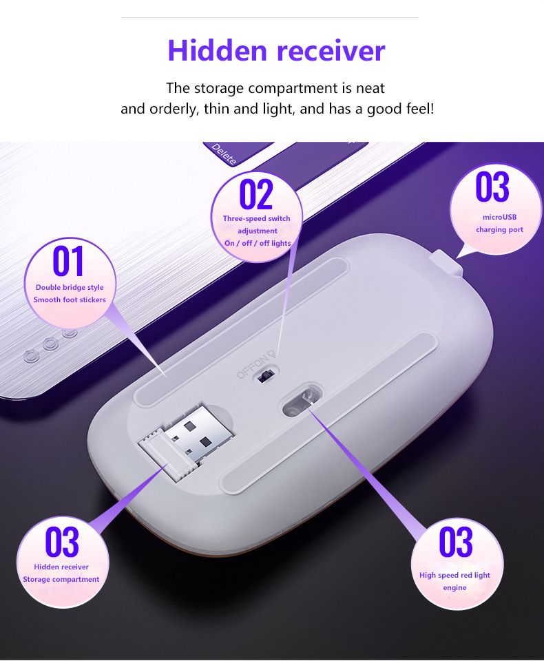 Wireless Rechargeable Mouse 2.4G Plus Bluetooth  2 Modes