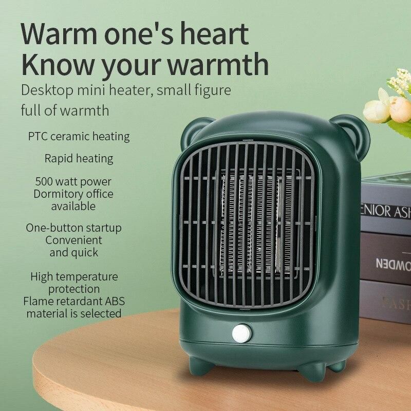 500W Desktop Portable Electric Heater Fan Heater Mini Heater PTC Ceramic Constant Heating Home Bedroom Office
