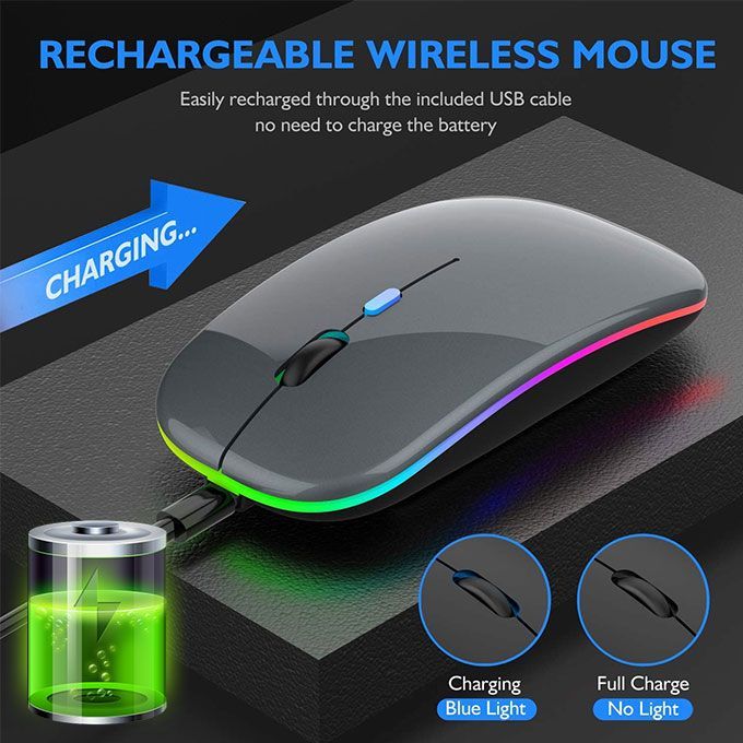 Bluetooth Wireless Mouse Led Rechargeable Gaming Mice- Gray