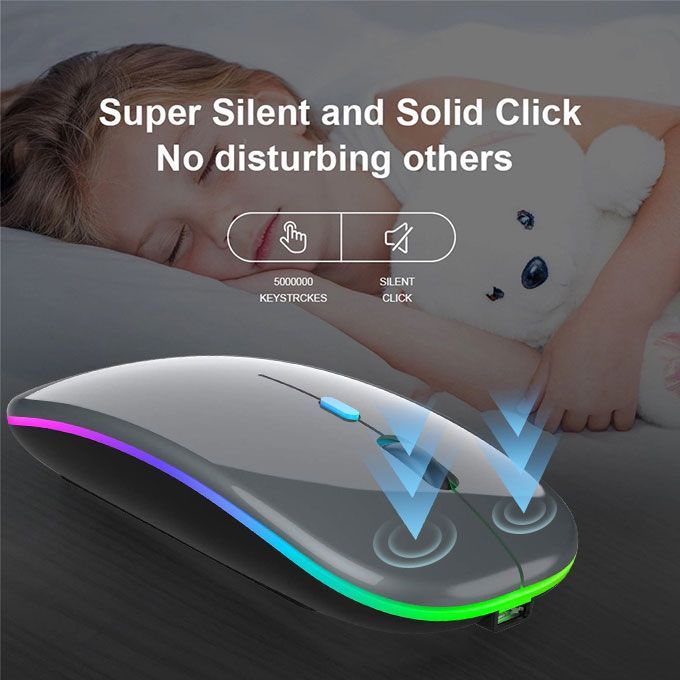 Bluetooth Wireless Mouse Led Rechargeable Gaming Mice- Gray