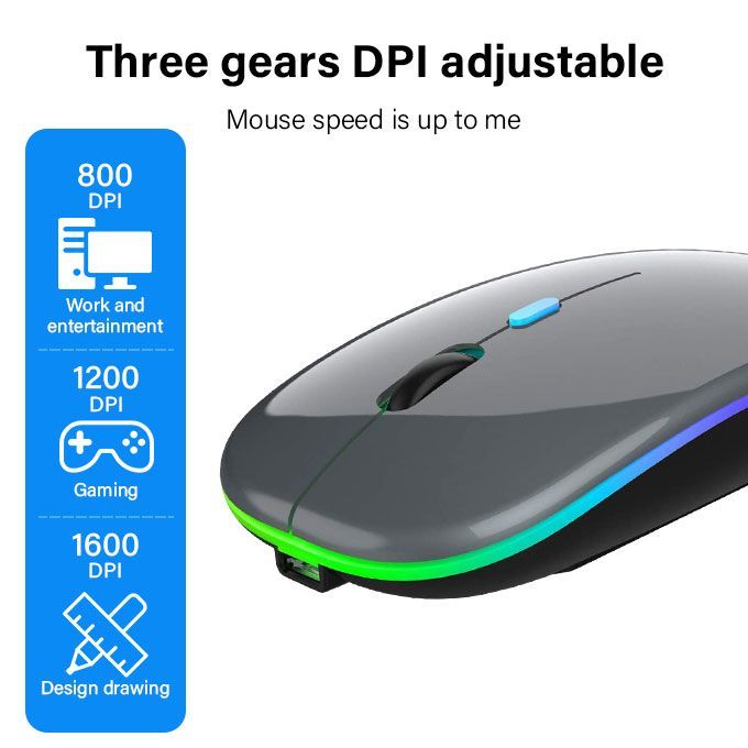 Bluetooth Wireless Mouse Led Rechargeable Gaming Mice- Gray