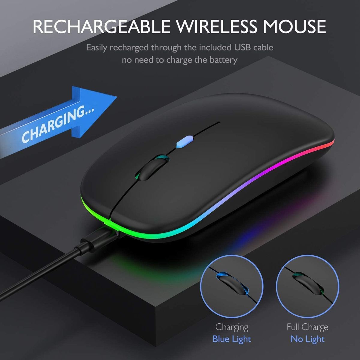 LED 2.4G Rechargeable Wireless Mouse Bluetooth 2 Modes