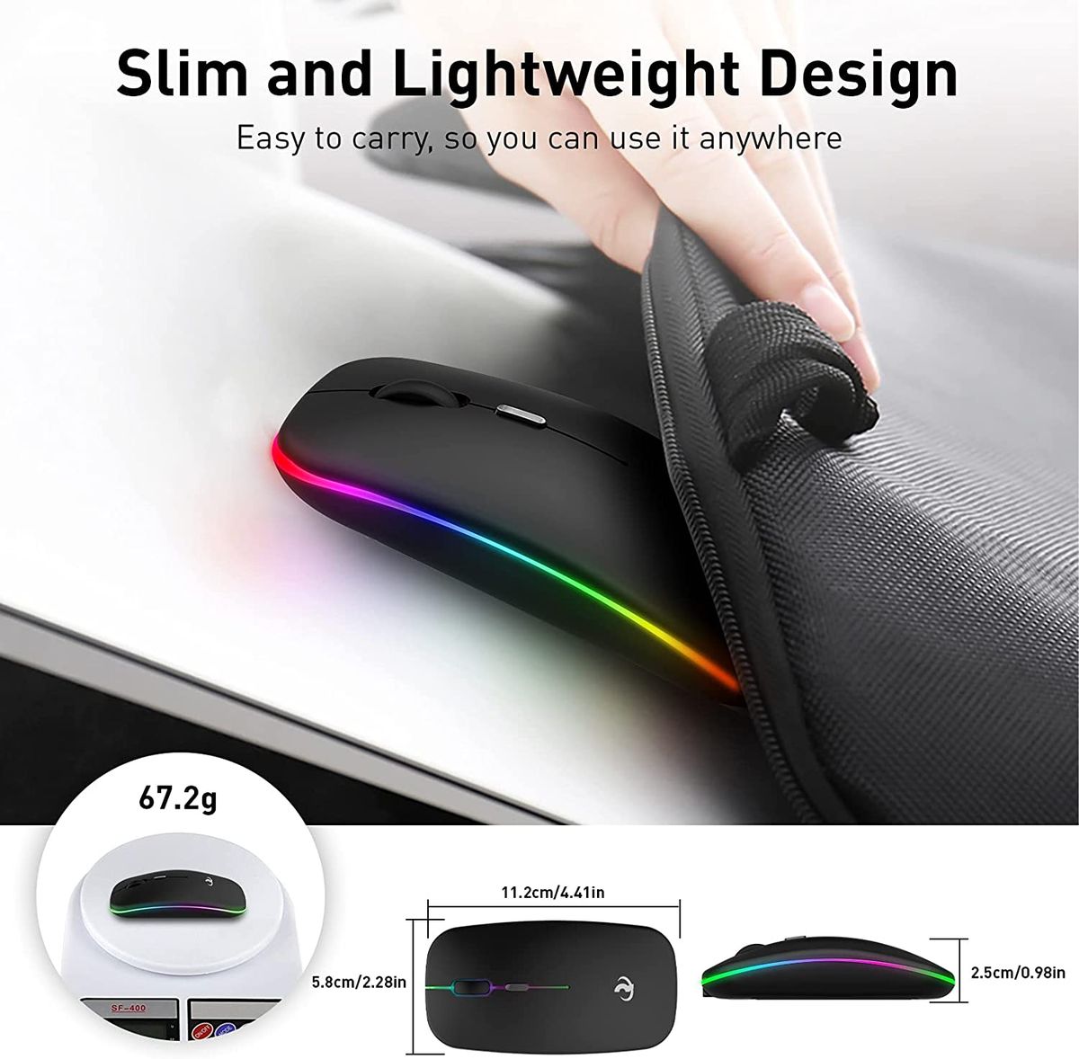 LED 2.4G Rechargeable Wireless Mouse Bluetooth 2 Modes