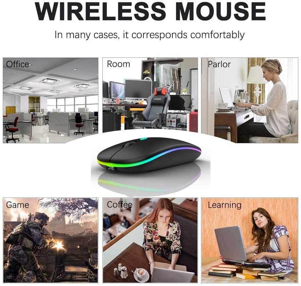 LED 2.4G Rechargeable Wireless Mouse Bluetooth 2 Modes