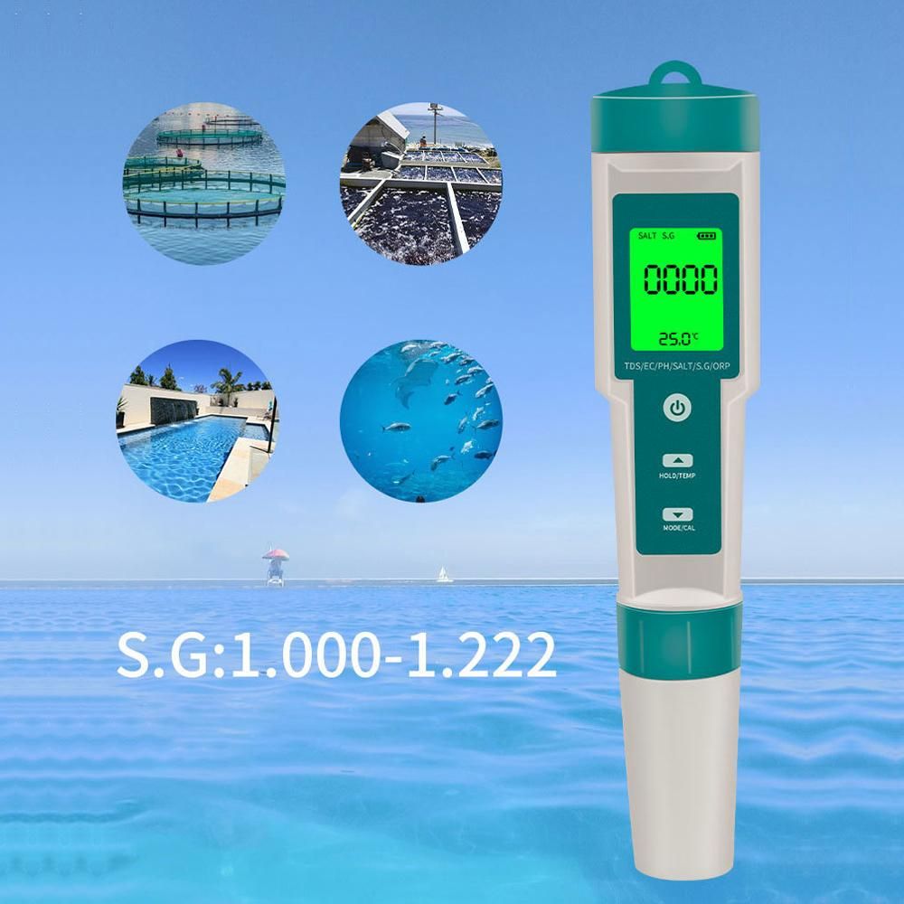 Multifunctional Digital 7 in 1 Water Quality Tester Portable High Accurancy Water Quality Test Pen Water Quality Measurement Tool Water PH/TDS/EC/Salinity/ORP/S.G/Temperature Measuring