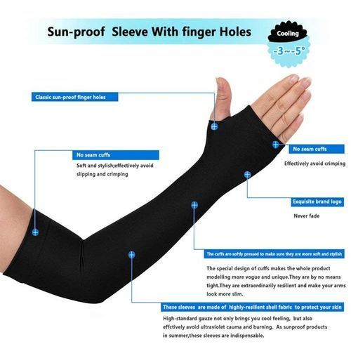 Ice Sleeves Sunscreen Cuff Outdoor Arm Sunshade Sleeves - Black