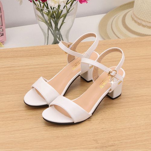 Women Mid Heel Shoes Ladies Evening Party Dress Casual Sandals-White