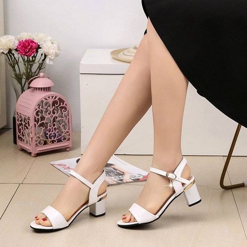 Women Mid Heel Shoes Ladies Evening Party Dress Casual Sandals-White