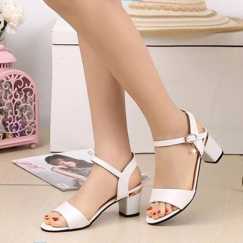 Women Mid Heel Shoes Ladies Evening Party Dress Casual Sandals-White