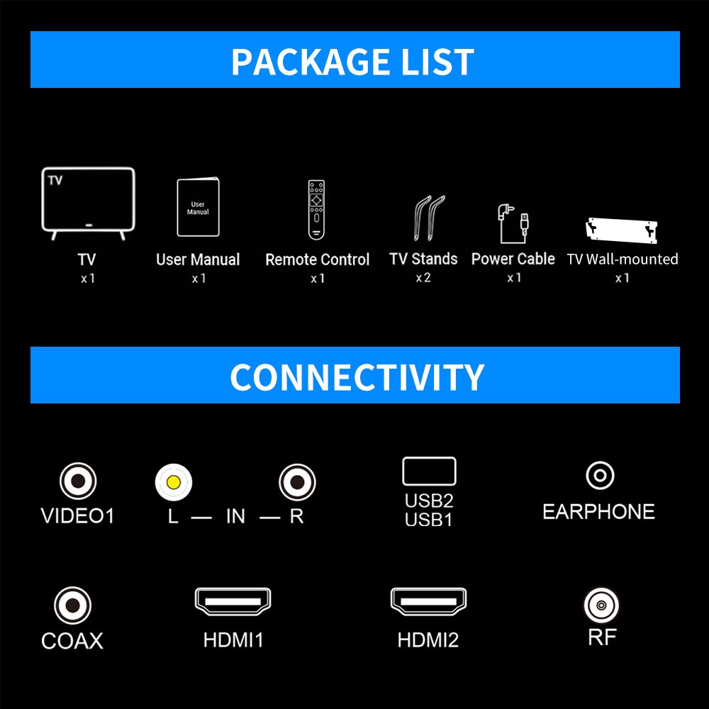 32'' Inches Frameless HD LED TV-Black
