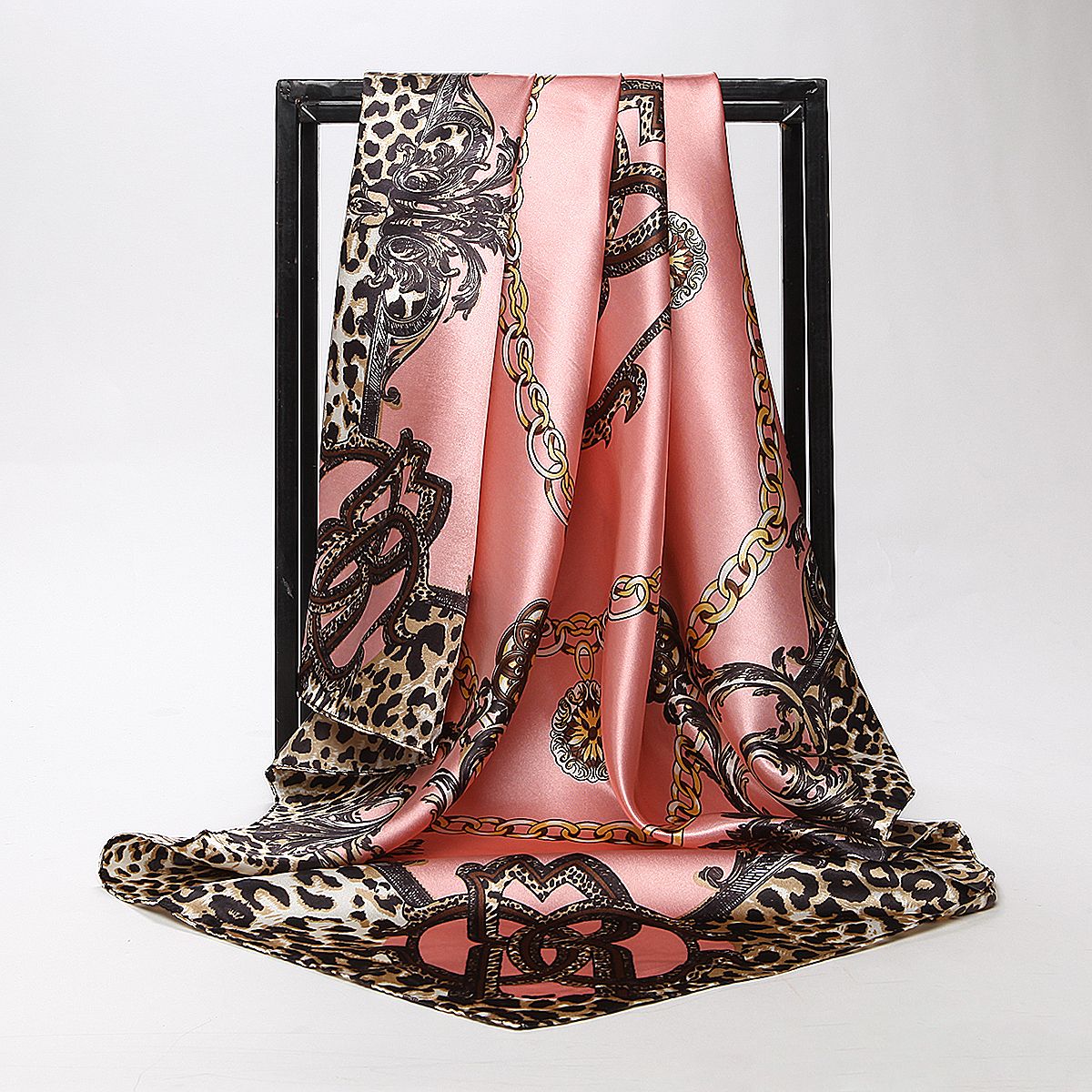 Bandana Scarf Silk Large Squares Wedding Gift Shawl Floral Shiny Lady Women Muslim Hijab Peach