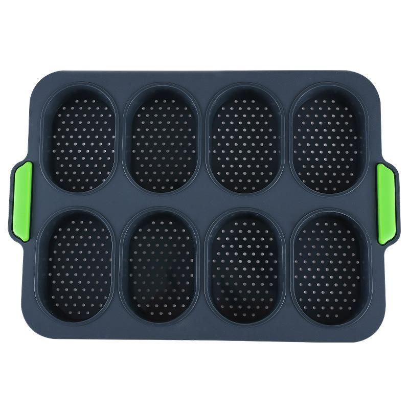Food grade oval cake mold silicone 8 grid even French bread baking non-stick household silicone cake dark gray