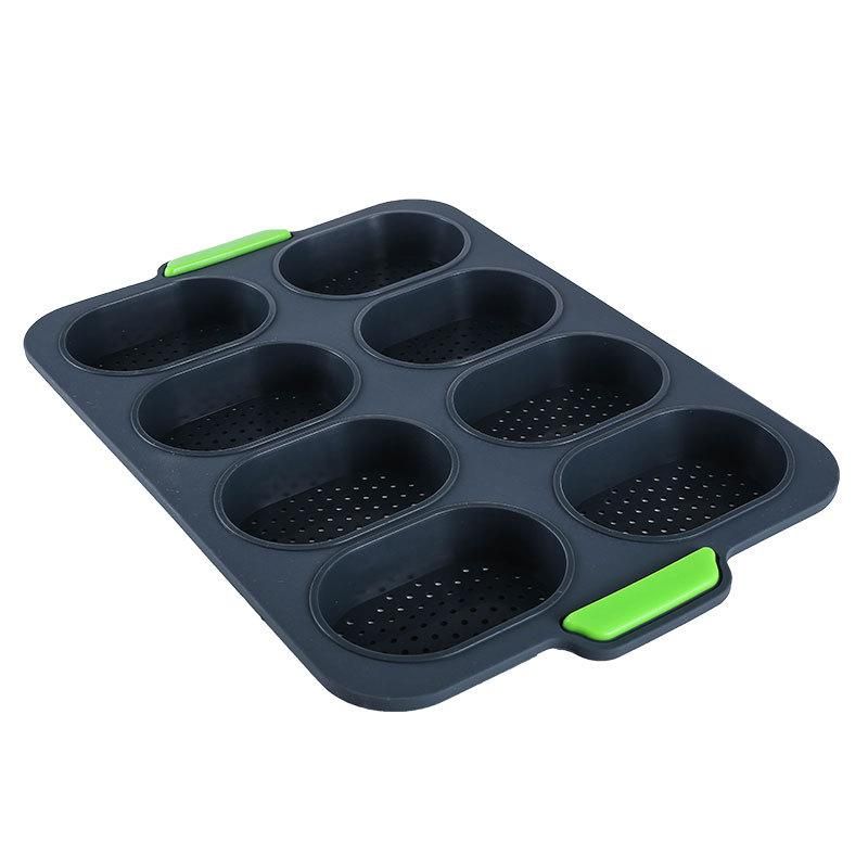 Food grade oval cake mold silicone 8 grid even French bread baking non-stick household silicone cake dark gray
