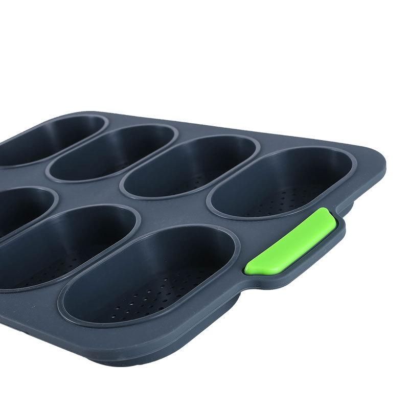 Food grade oval cake mold silicone 8 grid even French bread baking non-stick household silicone cake dark gray