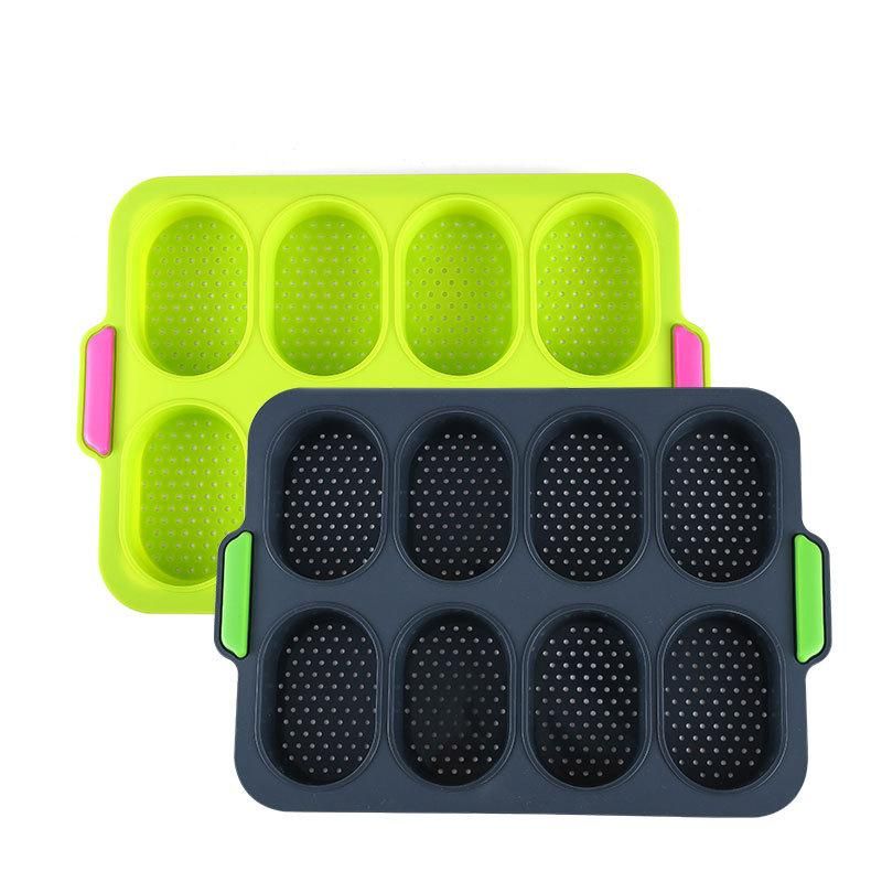 Food grade oval cake mold silicone 8 grid even French bread baking non-stick household silicone cake dark gray