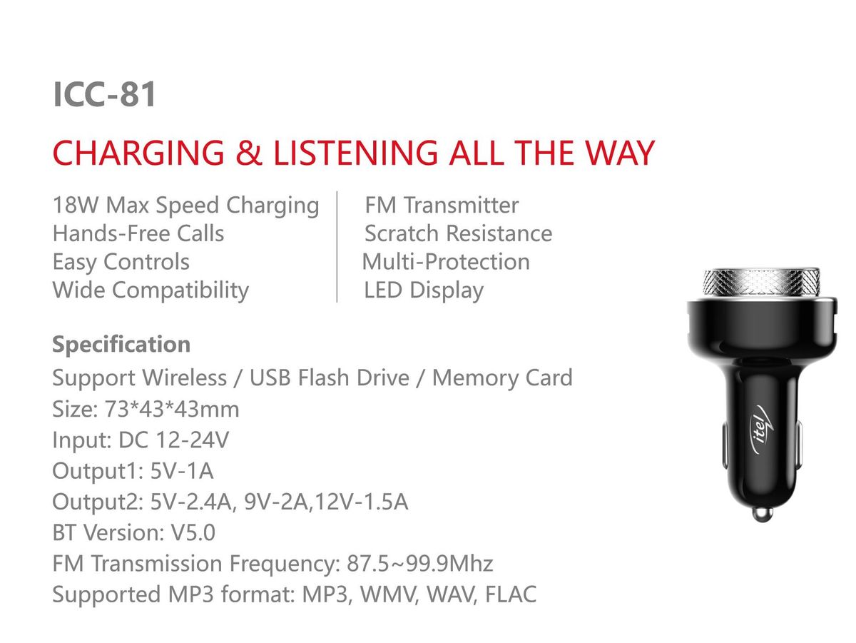 18W Dual Port Fast Car Charger & MP3 FM Transmitter