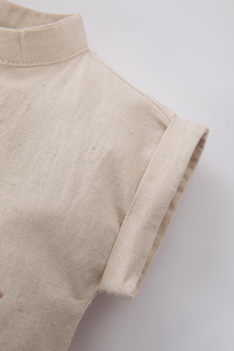 BabyBoy New Born Regular Fit Short Sleeve Knitted Overalls - Beige