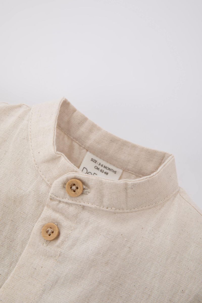 BabyBoy New Born Regular Fit Short Sleeve Knitted Overalls - Beige