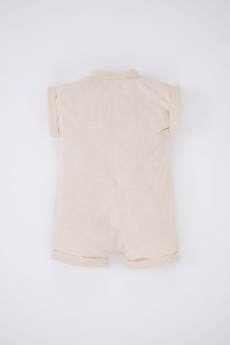 BabyBoy New Born Regular Fit Short Sleeve Knitted Overalls - Beige