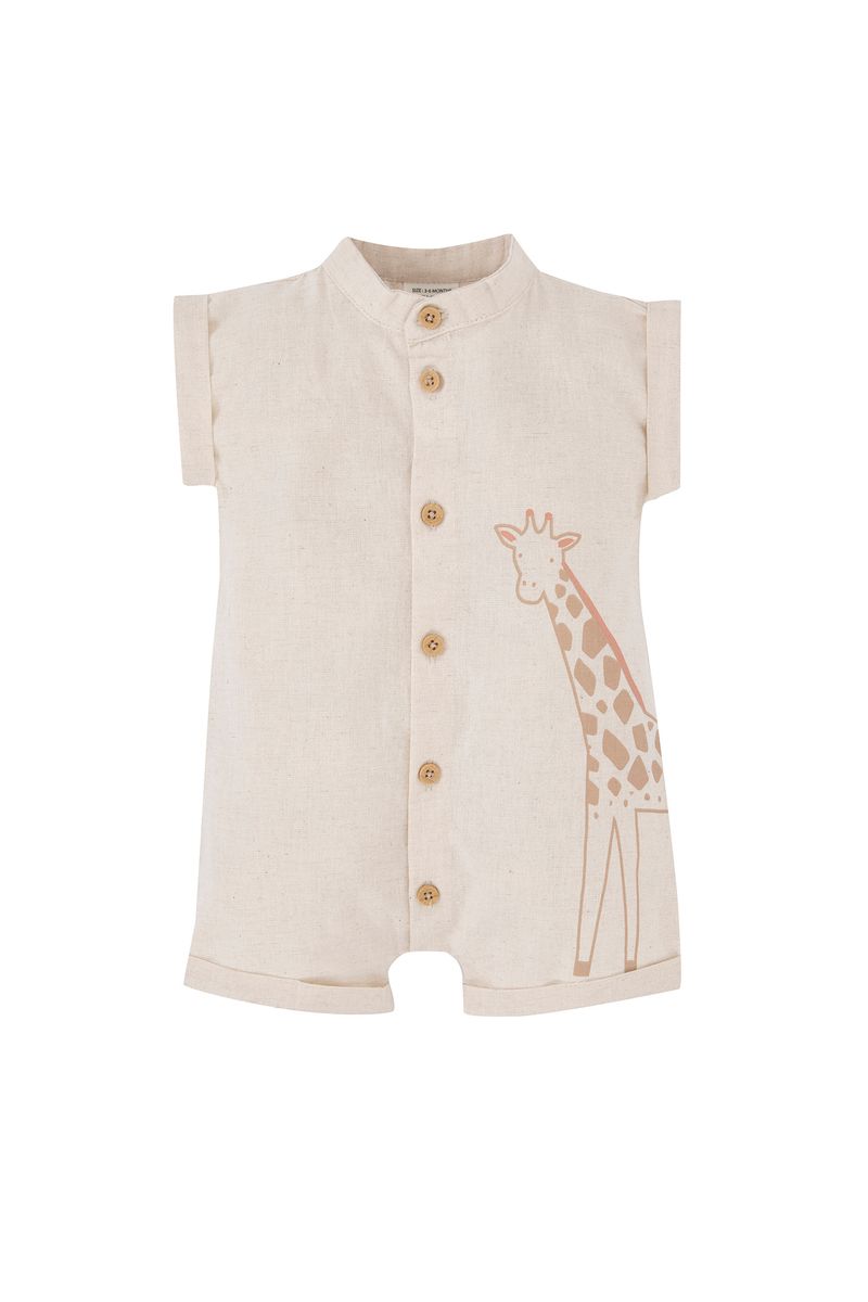 BabyBoy New Born Regular Fit Short Sleeve Knitted Overalls - Beige