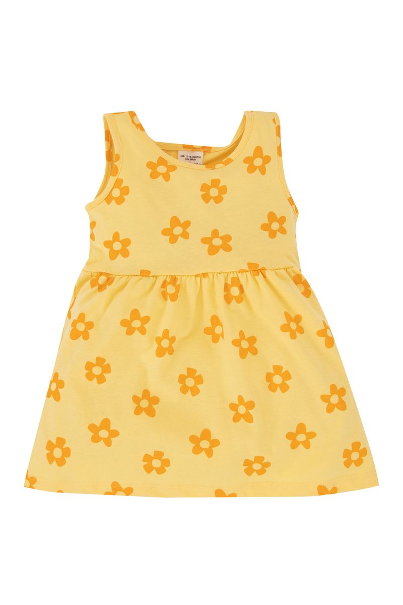 BabyGirl Casual Regular Fit Sleeveless Bike Neck Knitted Dress - Yellow