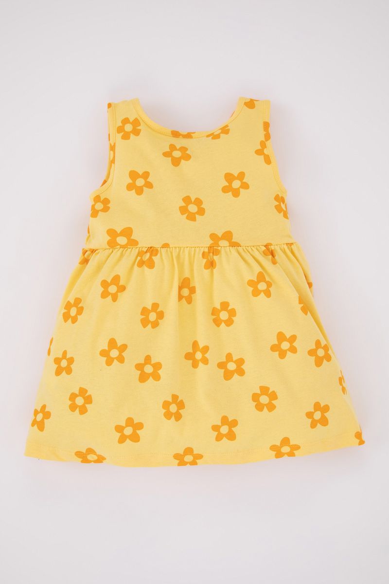 BabyGirl Casual Regular Fit Sleeveless Bike Neck Knitted Dress - Yellow