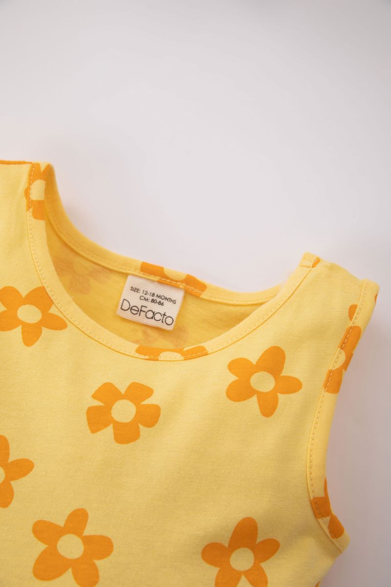 BabyGirl Casual Regular Fit Sleeveless Bike Neck Knitted Dress - Yellow