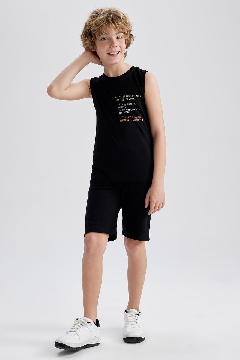 Boy Casual Regular Fit Sleeveless Crew Neck Knitted Athlete - Black