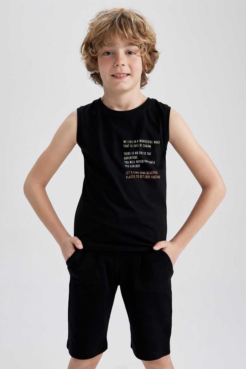 Boy Casual Regular Fit Sleeveless Crew Neck Knitted Athlete - Black