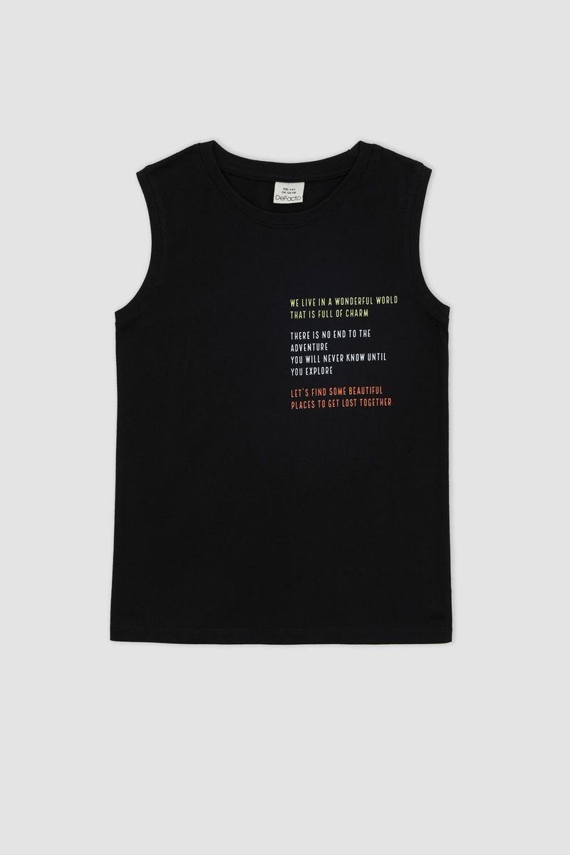 Boy Casual Regular Fit Sleeveless Crew Neck Knitted Athlete - Black