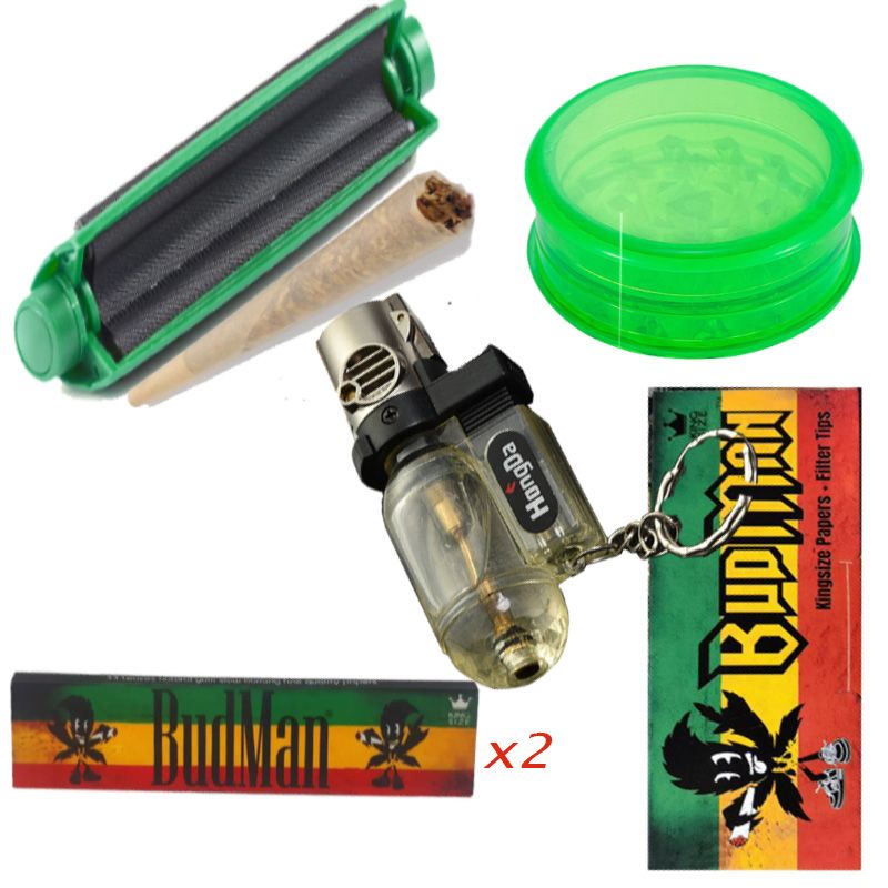Herb Roller +Crusher +3 Booklet Of Rolling Papers + Lighter