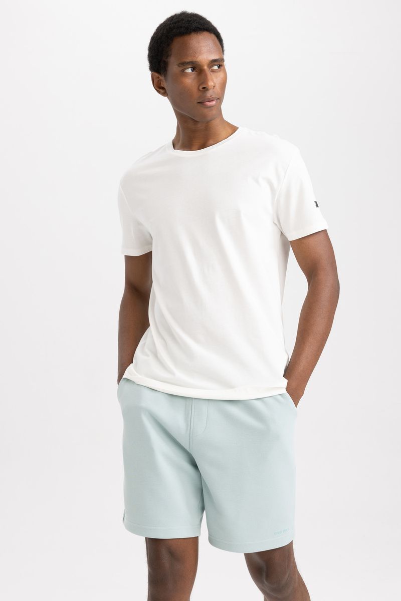 Man Standart Fit Crew Neck Short Sleeve Knitted T-Shirt - Ecru