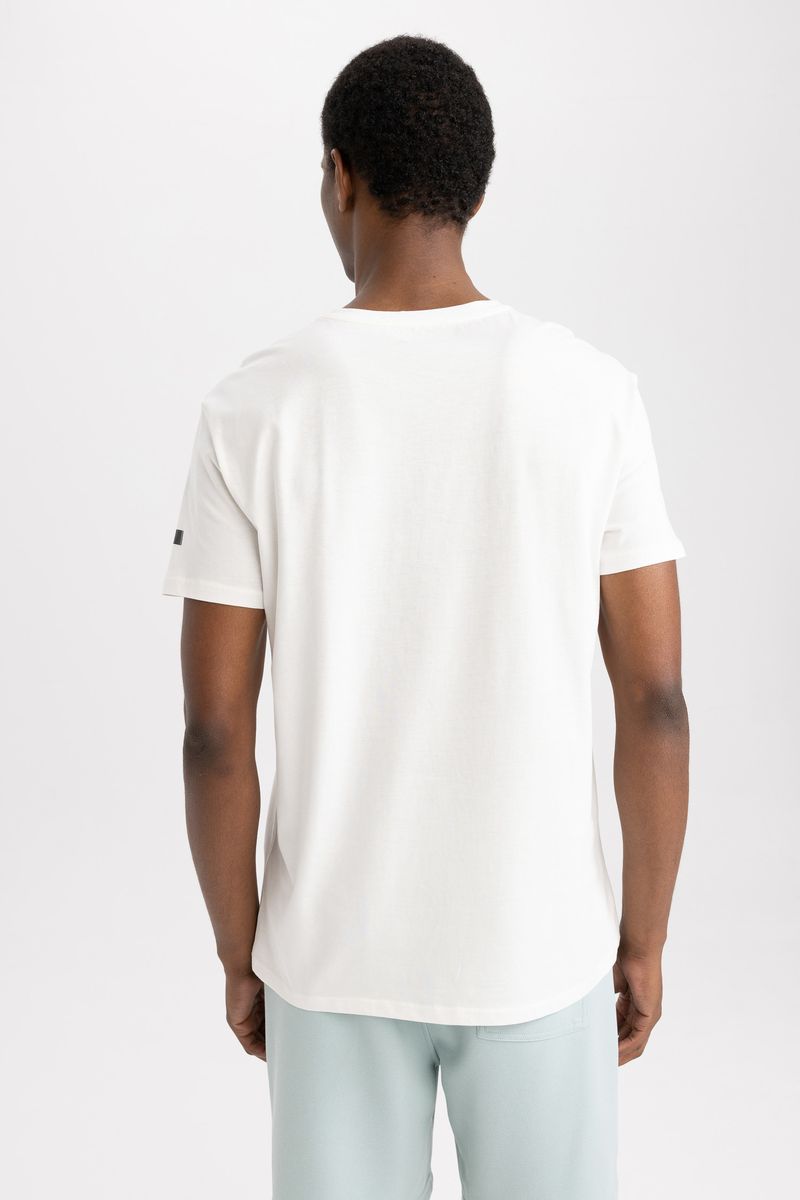 Man Standart Fit Crew Neck Short Sleeve Knitted T-Shirt - Ecru