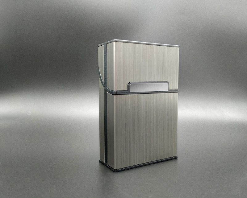 Cigarette Case Magnetic Switch Brushed Aluminum 20 Capacity