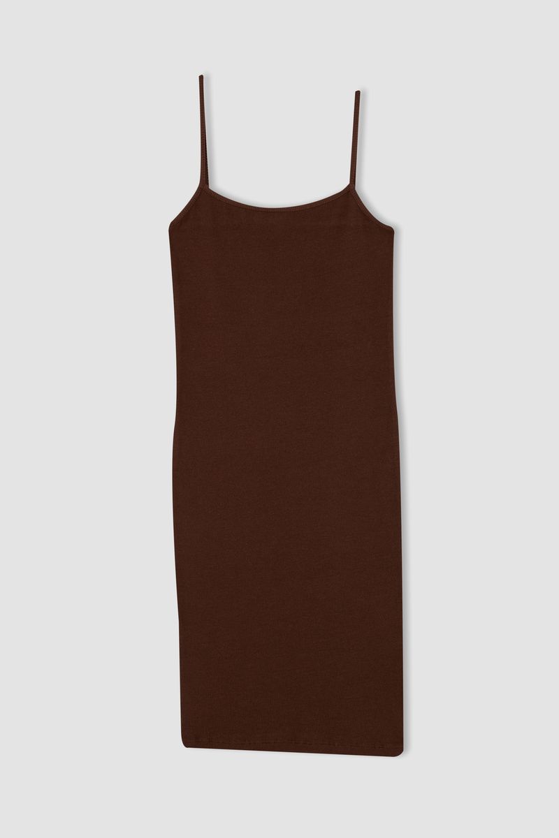 Woman Casual Regular Fit Short Sleeve Knitted Dress - Brown