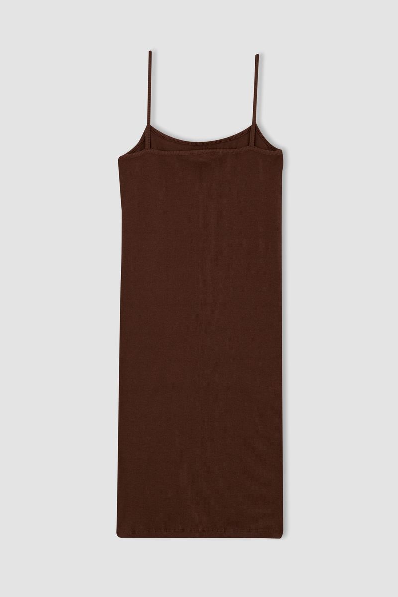 Woman Casual Regular Fit Short Sleeve Knitted Dress - Brown
