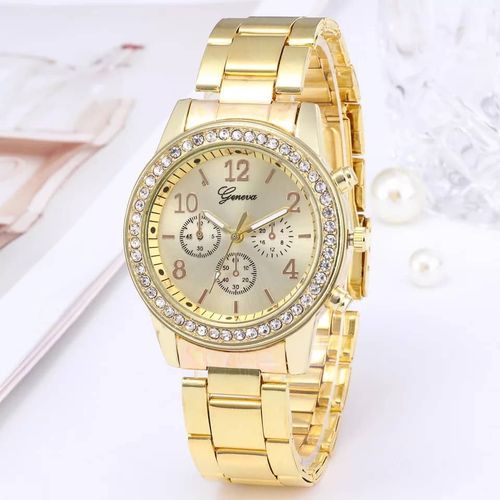 Unisex Casual Wrist Watch With Bracelet- Gold