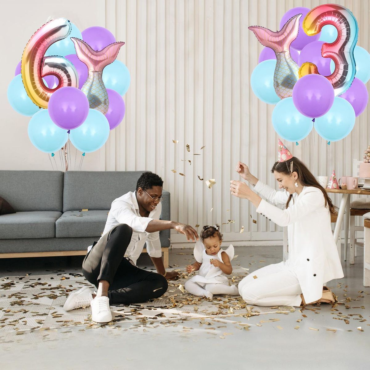 12PCS Mermaid Tail Balloons Birthday Party Decorations Set Boys Girls Birthday Party Supplies Reusable Foil Balloons for Baby Shower Birthday Party Decorations