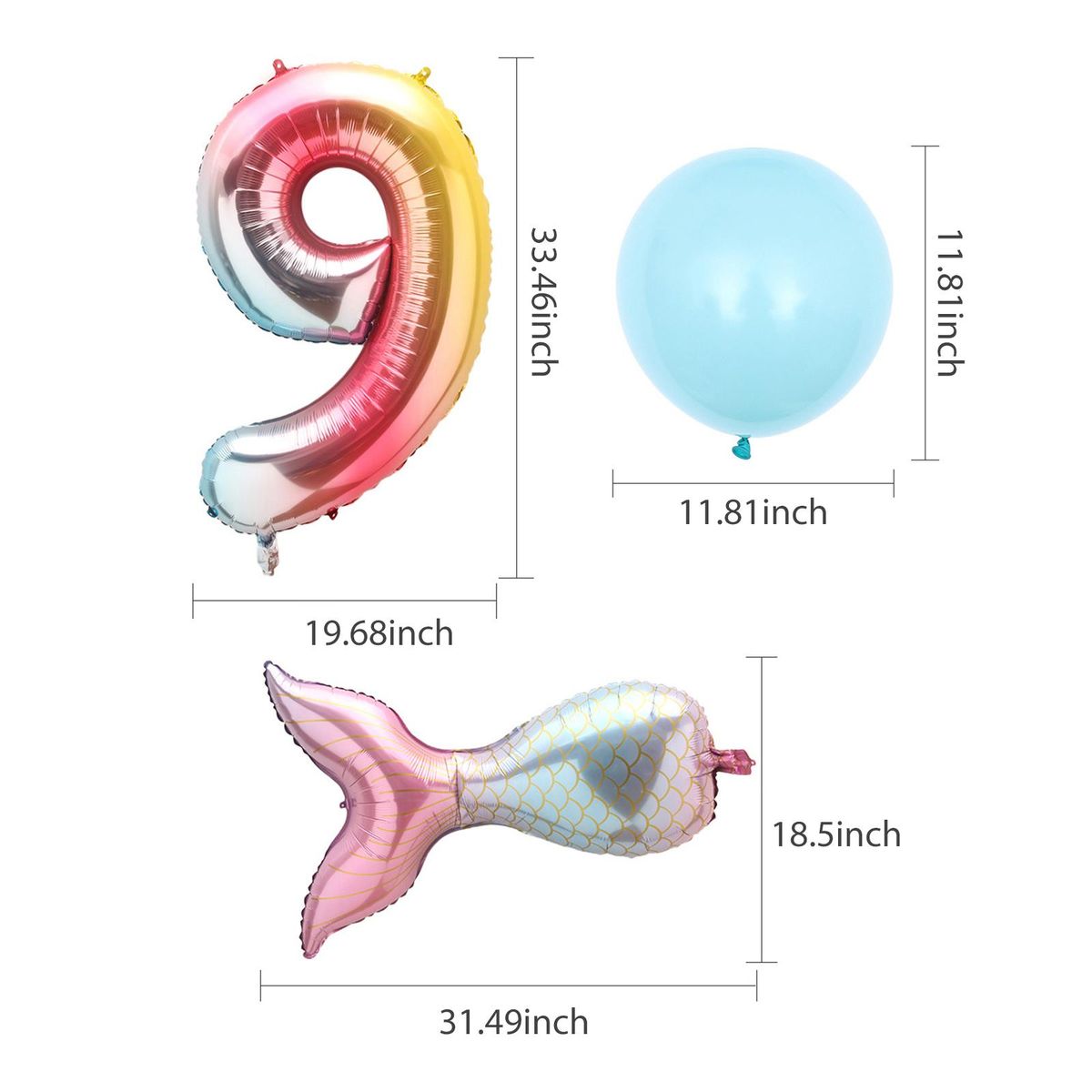 12PCS Mermaid Tail Balloons Birthday Party Decorations Set Boys Girls Birthday Party Supplies Reusable Foil Balloons for Baby Shower Birthday Party Decorations