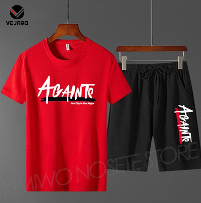 T12  Men's 2 In 1 Short Sleeve T-Shirt & Shorts Set-Red