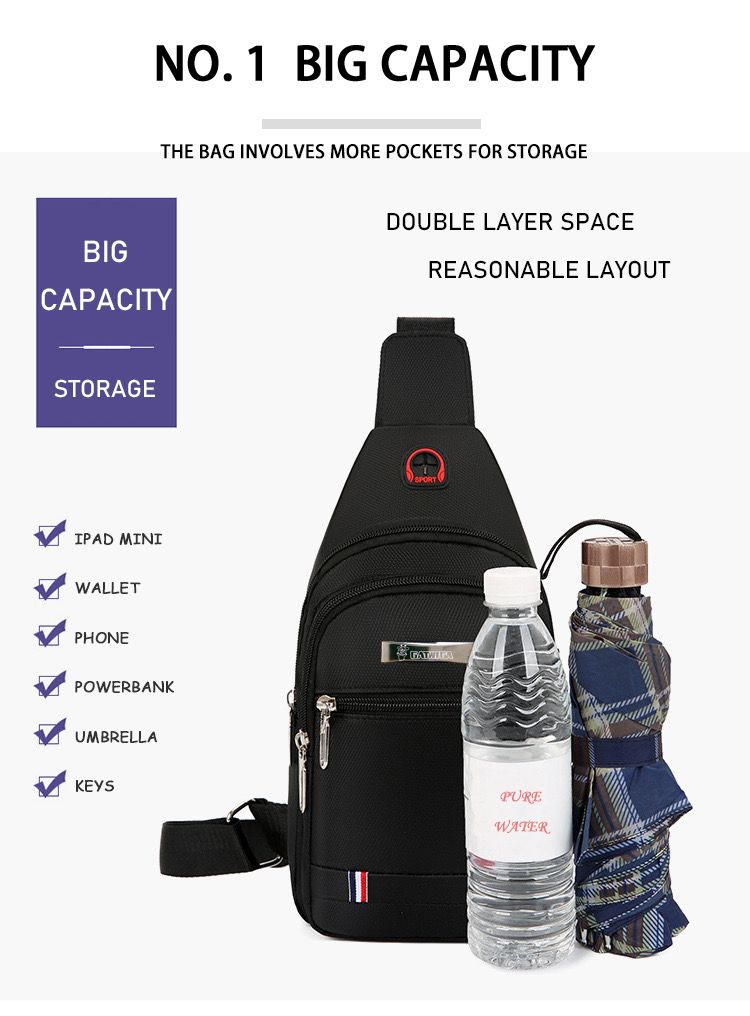 Casual Shoulder Sports Sling Bag Chest Crossbody Bag - Free Size