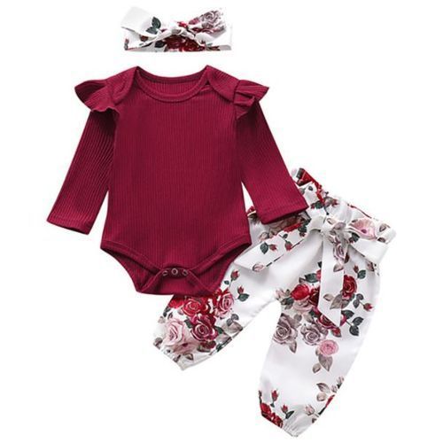Baby Girl 3 Piece Bodysuit+Pant+Hairband Set