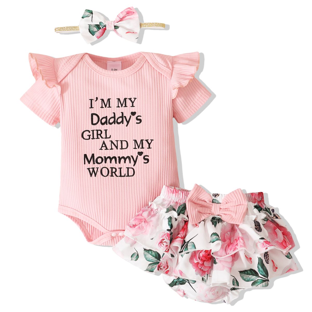 0-18 Months Baby Girl Summer Costumes Ribbed Bodysuit Floral Pants Set