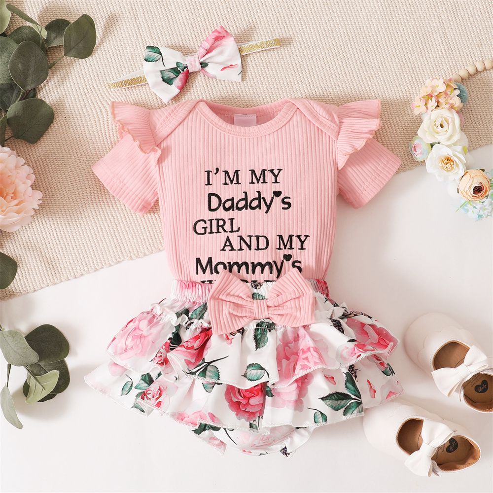 0-18 Months Baby Girl Summer Costumes Ribbed Bodysuit Floral Pants Set