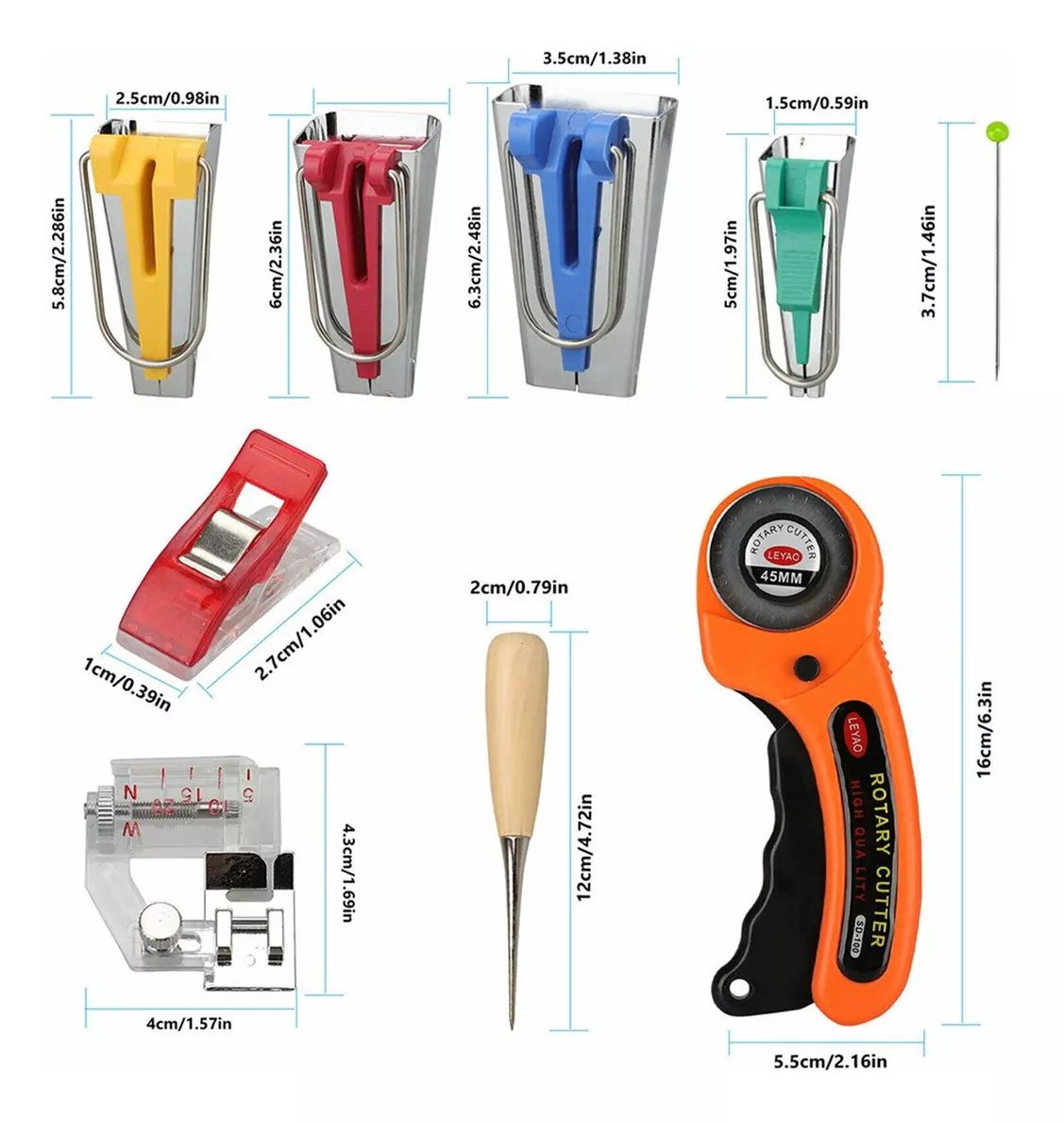 62Pcs Bias Tape Makers Set - Sewing Fabric Bias Tape Making Kit
