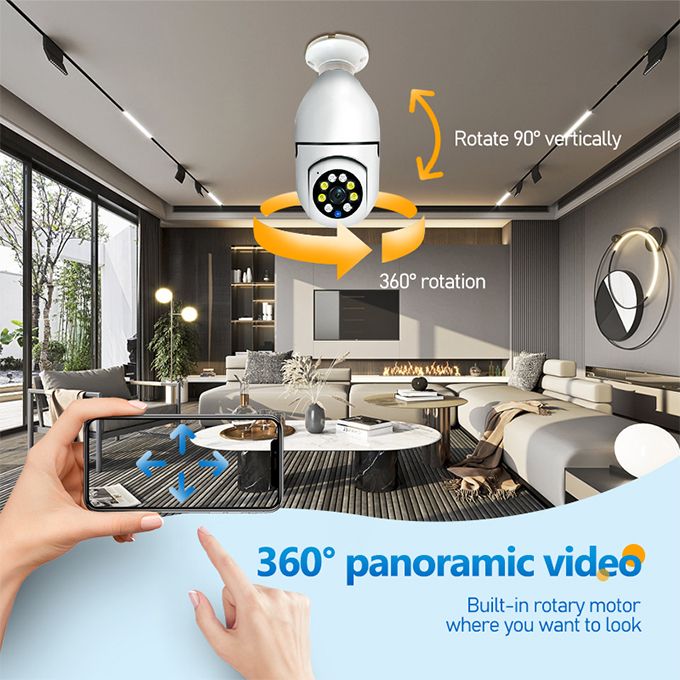 V380 1080P Wireless 360 Rotate Auto Tracking Panoramic Camera Light Bulb Wifi PTZ IP Cam