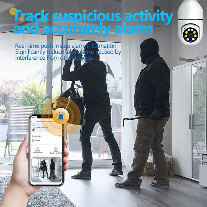 V380 1080P Wireless 360 Rotate Auto Tracking Panoramic Camera Light Bulb Wifi PTZ IP Cam