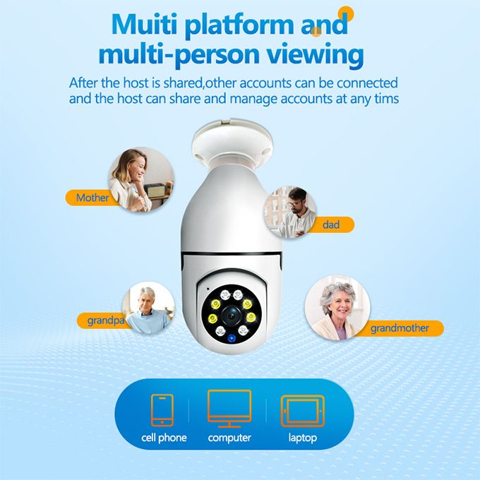 V380 1080P Wireless 360 Rotate Auto Tracking Panoramic Camera Light Bulb Wifi PTZ IP Cam