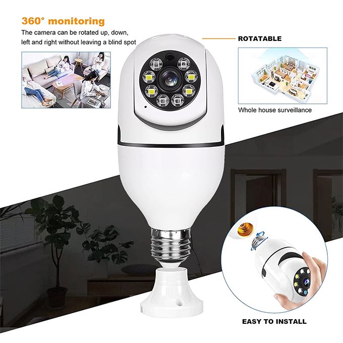 V380 1080P Wireless 360 Rotate Auto Tracking Panoramic Camera Light Bulb Wifi PTZ IP Cam
