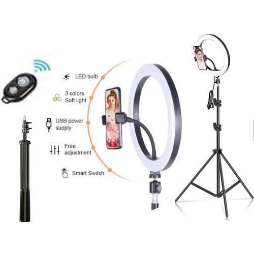 Automatic Led Ringlight, BT Remote + Stand And Phone Holder And Mic